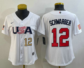 Women's USA Baseball #12 Kyle Schwarber Number 2023 White World Classic Stitched Jerseys - Click Image to Close