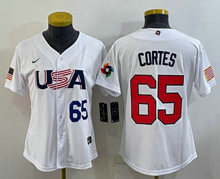 Women's USA Baseball #65 Nestor Cortes Number 2023 White World Classic Stitched Jerseys