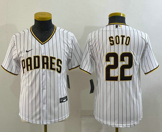 Youth San Diego Padres #22 Juan Soto White Stitched MLB Cool Base Nike Jersey - Click Image to Close