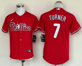 Youth Philadelphia Phillies #7 Trea Turner Red Cool Base Stitched Baseball Jersey - Click Image to Close