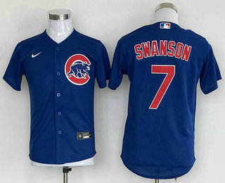 Youth Chicago Cubs #7 Dansby Swanson Blue Stitched MLB Cool Base Nike Jersey - Click Image to Close