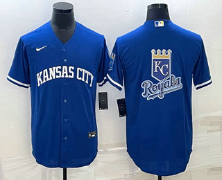 Men's Kansas City Royals Big Logo Blue 2022 City Connect Cool Base Stitched Jersey - Click Image to Close
