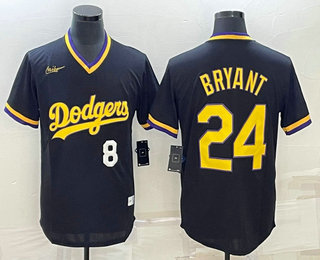 Mens Los Angeles Dodgers #8 #24 Kobe Bryant Number Black Stitched Pullover Throwback Nike Jersey