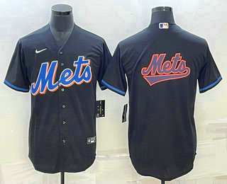 Men's New York Mets Big Logo Black Stitched MLB Cool Base Nike Jersey