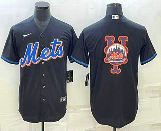 Men's New York Mets Big Logo Black Stitched MLB Cool Base Nike Jerseys