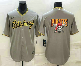 Men's Pittsburgh Pirates Big Logo Grey Stitched MLB Cool Base Nike Jersey - Click Image to Close