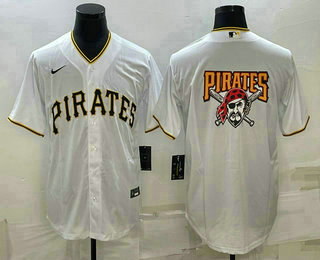 Men's Pittsburgh Pirates Big Logo White Stitched MLB Cool Base Nike Jersey - Click Image to Close