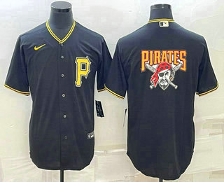 Men's Pittsburgh Pirates Big Logo Black Stitched MLB Cool Base Nike Jersey - Click Image to Close