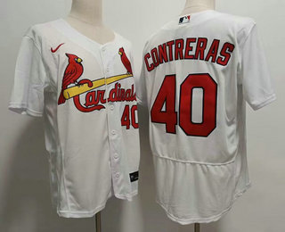 Men's St Louis Cardinals #40 Willson Contreras White Stitched MLB Flex Base Nike Jersey - Click Image to Close