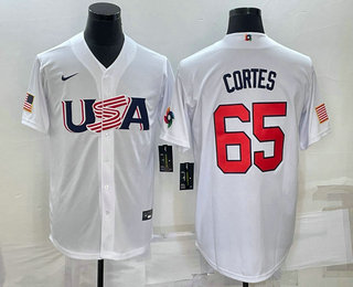 Men's USA Baseball #65 Nestor Cortes 2023 White World Classic Stitched Jersey