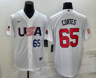 Men's USA Baseball #65 Nestor Cortes Number 2023 White World Classic Stitched Jersey