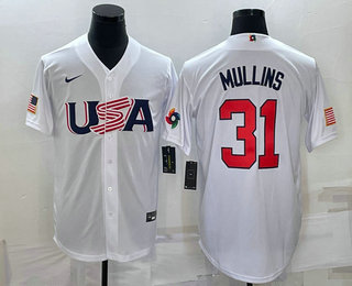 Men's USA Baseball #31 Cedric Mullins 2023 White World Classic Stitched Jersey