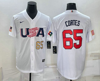 Men's USA Baseball #65 Nestor Cortes Number 2023 White World Classic Stitched Jerseys