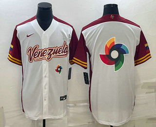 Men's Venezuela Baseball 2023 White World Big Logo With Patch Classic Stitched Jersey