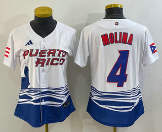 Women's Puerto Rico Baseball #4 Yadier Molina 2023 Red World Classic Stitched Jerseys