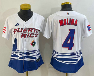 Women's Puerto Rico Baseball #4 Yadier Molina 2023 Red World Classic Stitched Jersey - Click Image to Close