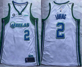 Men's Dallas Mavericks #2 Kyrie Irving White With 6 Patch Nike 2022 City Edition Swingman Stitched J - Click Image to Close