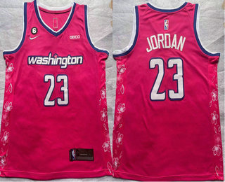 Men's Washington Wizards #23 Michael Jordan 2022 Pink City Edition With 6 Patch Stitched Jersey With - Click Image to Close