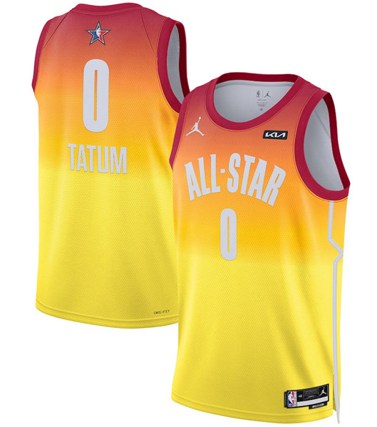 Men's 2023 All-Star #0 Jayson Tatum Orange Game Swingman Stitched Basketball Jersey - Click Image to Close