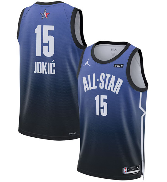 Men's 2023 All-Star #15 Nikola Jokic Blue Game Swingman Stitched Basketball Jersey - Click Image to Close