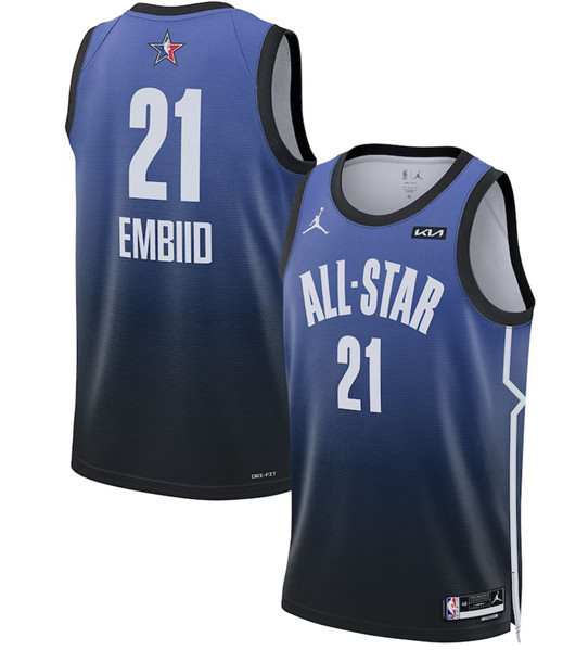 Men's 2023 All-Star #21 Joel Embiid Blue Game Swingman Stitched Basketball Jersey - Click Image to Close