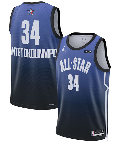 Men's 2023 All-Star #34 Giannis Antetokounmpo Blue Game Swingman Stitched Basketball Jersey - Click Image to Close