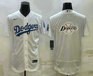Men's Los Angeles Dodgers Big Logo White Flex Base Stitched Baseball Jersey1