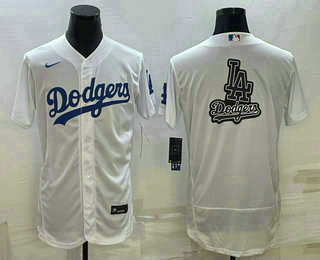 Men's Los Angeles Dodgers Big Logo White Flex Base Stitched Baseball Jersey