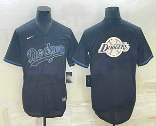 Men's Los Angeles Dodgers Black Team Big Logo Cool Base Stitched Baseball Jersey