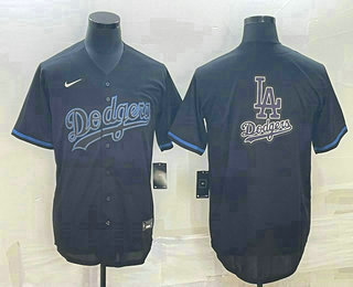 Men's Los Angeles Dodgers Black Team Big Logo Cool Base Stitched Baseball Jersey1