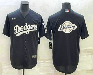 Men's Los Angeles Dodgers Black Team Big Logo Cool Base Stitched Baseball Jersey3
