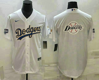 Men's Los Angeles Dodgers White Team Big Logo Cool Base Stitched Baseball Jersey2