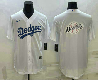 Men's Los Angeles Dodgers White Team Big Logo Cool Base Stitched Baseball Jersey1