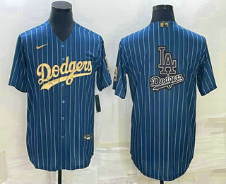 Mens Los Angeles Dodgers Big Logo Navy Blue Pinstripe Stitched MLB Cool Base Nike Jerseys