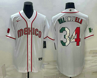 Men's Mexico Baseball #34 Fernando Valenzuela 2023 White World Classic Stitched Jersey