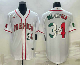Mens Mexico Baseball #34 Fernando Valenzuela Number 2023 White World Classic Stitched Jersey