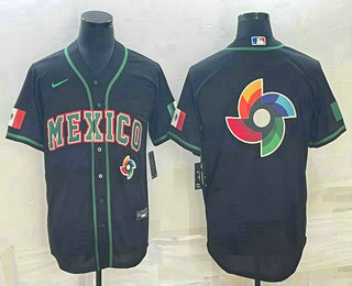 Men's Mexico Baseball 2023 Black World Big Logo Classic Stitched Jersey