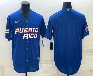 Men's Puerto Rico Baseball Blank 2023 Royal World With Patch Classic Stitched Jersey