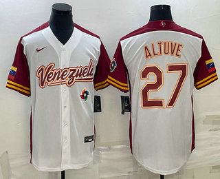 Men's Venezuela Baseball #27 Jose Altuve 2023 White World Baseball Classic Stitched Jersey