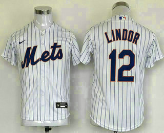 Youth New York Mets #12 Francisco Lindor White Stitched MLB Cool Base Nike Jersey - Click Image to Close