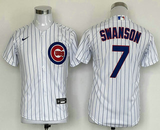 Youth Chicago Cubs #7 Dansby Swanson White Stitched MLB Cool Base Nike Jersey - Click Image to Close
