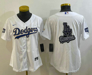 Women's Los Angeles Dodgers Big Logo White Gold Championship Stitched MLB Cool Base Nike Jerseys