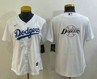 Women's Los Angeles Dodgers Big Logo White MLB Cool Base Nike Jerseys