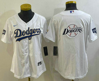 Women's Los Angeles Dodgers Big Logo White Gold Championship Stitched MLB Cool Base Nike Jersey