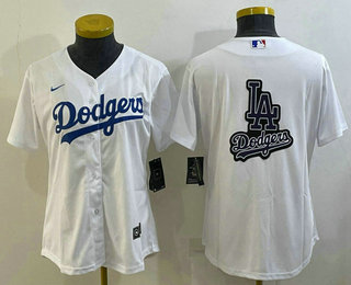 Women's Los Angeles Dodgers Big Logo White MLB Cool Base Nike Jersey