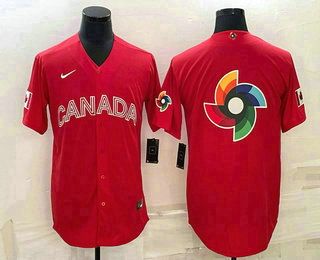 Men's Canada Baseball 2023 Red World Big Logo With Patch Classic Stitched Jerseys