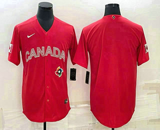 Men's Canada Baseball Blank 2023 Red World With Patch Classic Stitched Jersey - Click Image to Close