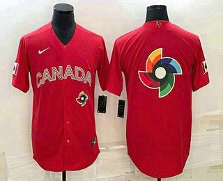 Men's Canada Baseball 2023 Red World Big Logo With Patch Classic Stitched Jersey - Click Image to Close