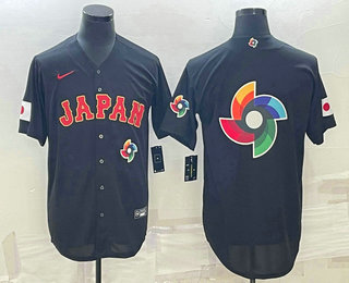 Men's Japan Baseball 2023 Black World Big Logo With Patch Classic Stitched Jerseys