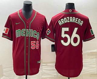 Men's Mexico Baseball #56 Randy Arozarena Number 2023 Red World Classic Stitched Jersey11